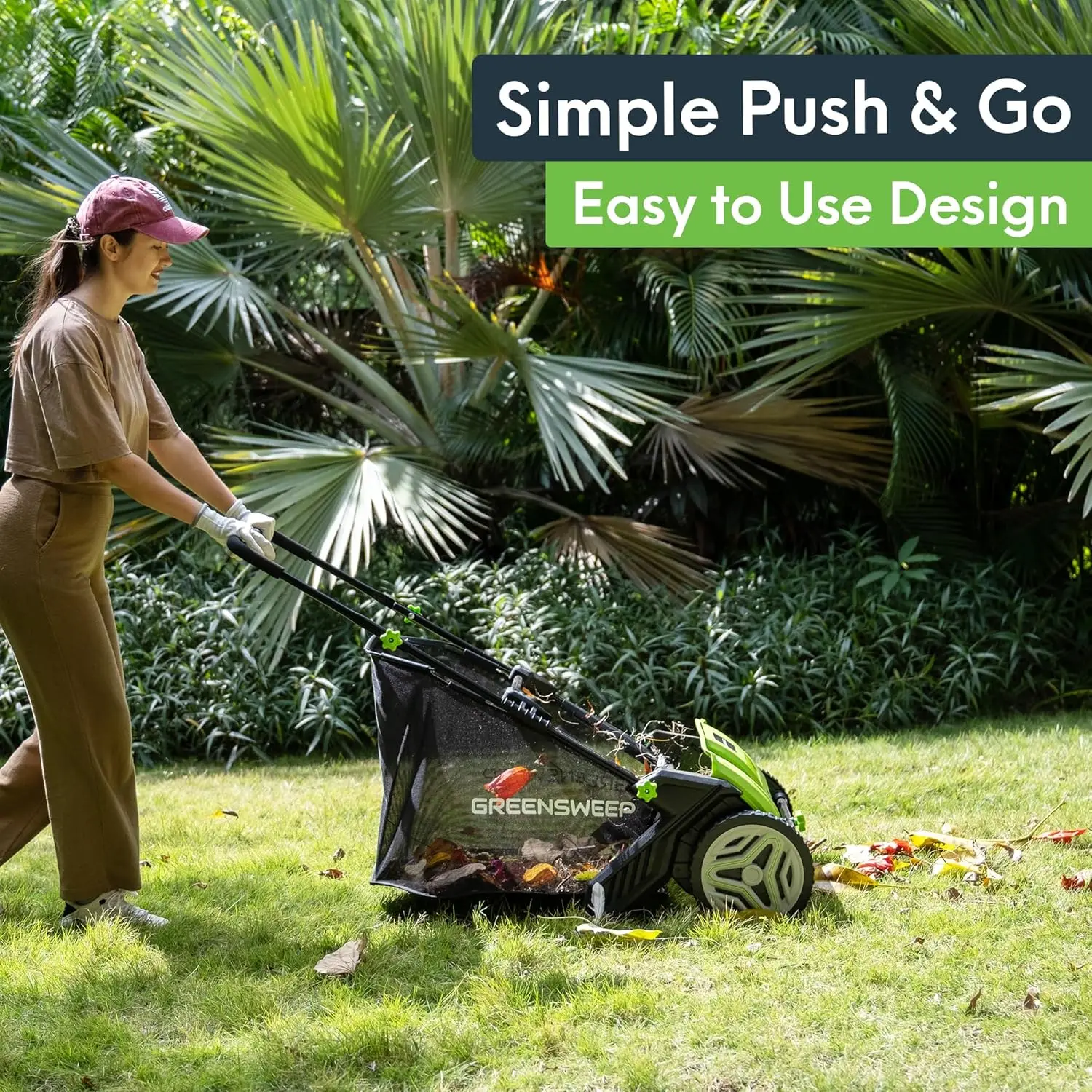 Pickup Pro Garden Sweeper - Manual Leaf & Grass Push Lawn Sweeper