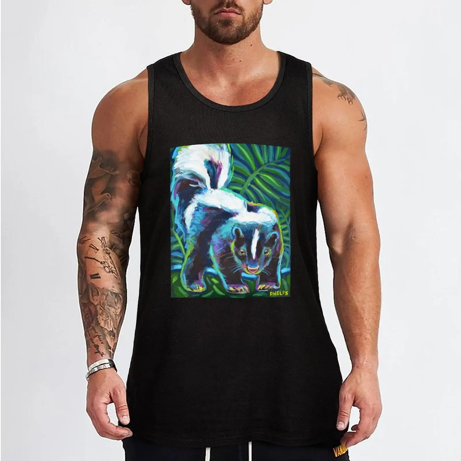 Colorful Skunk Art by Robert Phelps Tank Top sleeveless Men's t-shirts men gym clothing Men's gym articles