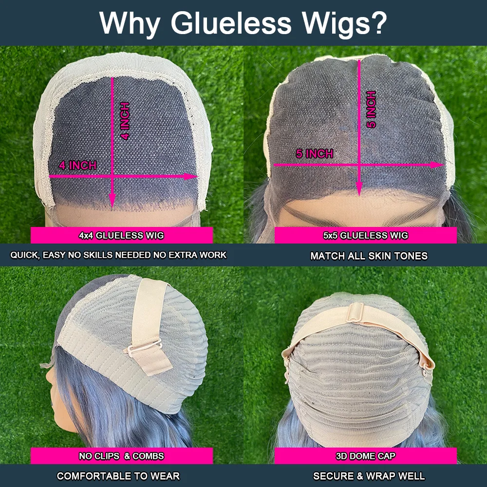 민트 그린 바디 웨이브 글루리스 인모 가발 5x5 레이스 클로저 가발 브라질산 생머리 블론드 컬러 레이스 프론트 가발 바로 착용 가능