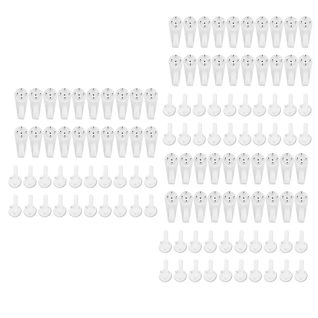 60pcs Plastic Photo Picture Frame Nail Painting Frame Mirror Clock Wall Hanging Nail Hook Hanger for Hard Wall Concrete Brick