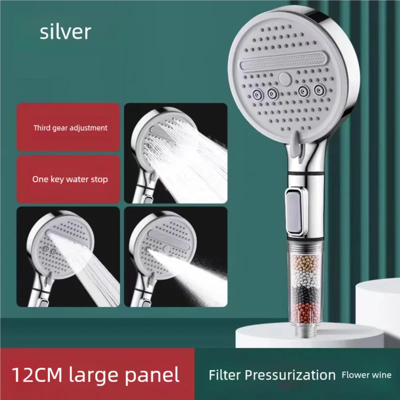 3 Modes Big Panel High Pressure Shower Head,Anti Limestone Filter Hygienic Remove Calcario,Bathroom Accessories