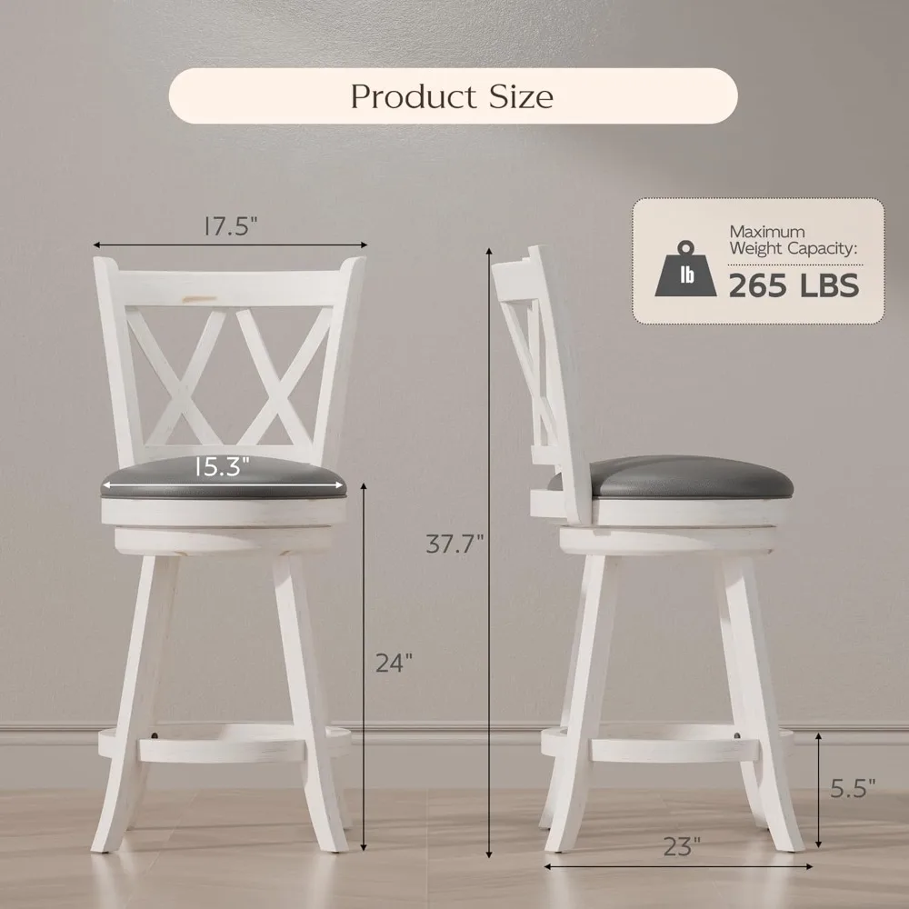 Two-piece Bar Stool Set, 360-degree Rotating Bar Stool, X-shaped Backrest, Wooden Legs