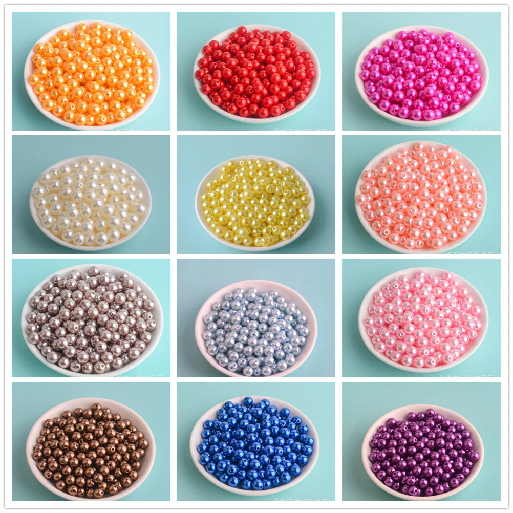 3mm-12mm Mix size Pure White/Pearl wtraight holes round imitation plastic pearl beads for needlework & Jewelry Making
