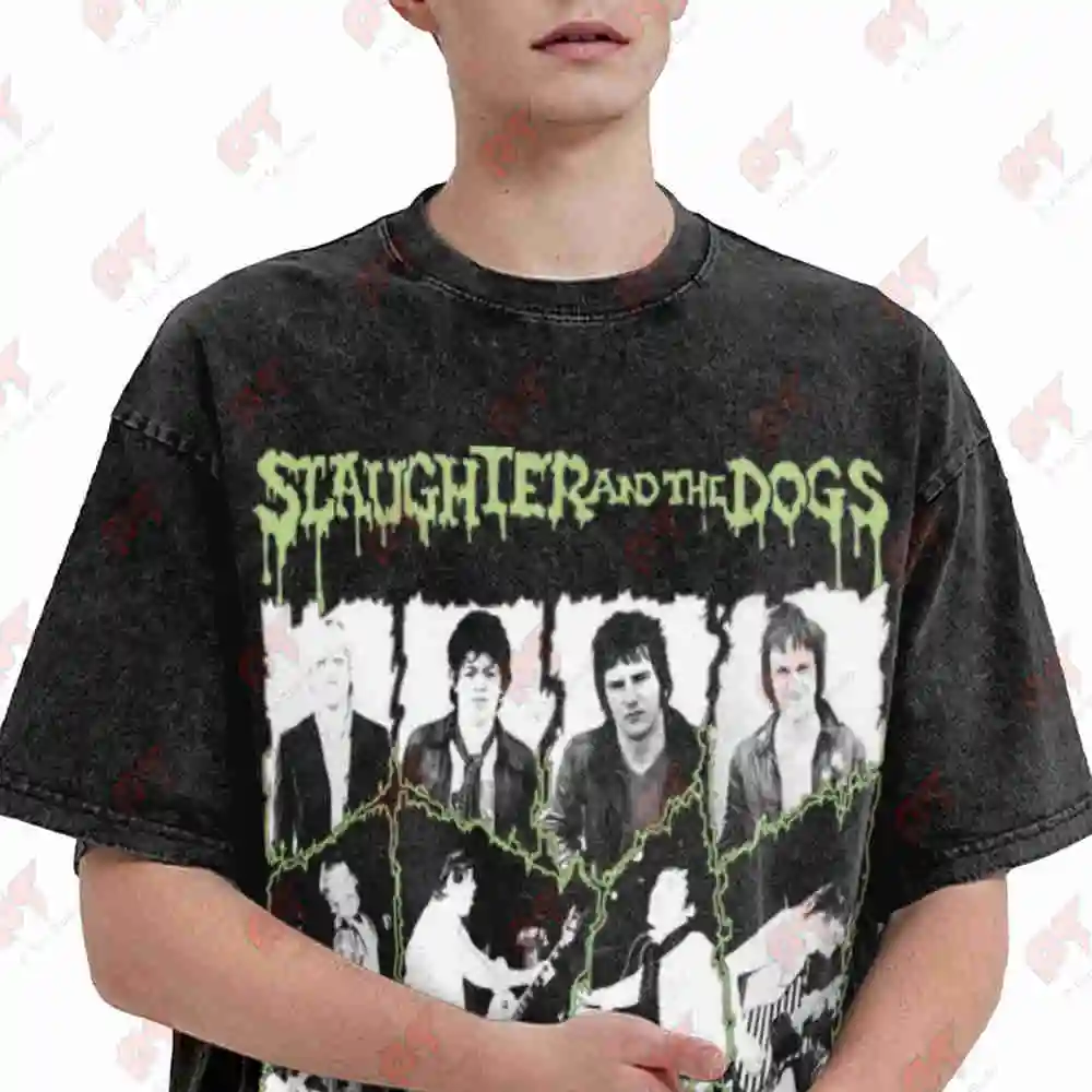 Slaughter And The Dogs Band Vintage Washed Tee Pure Cotton T-Shirt
