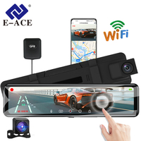 E-ACE 2K Streaming Rearview Mirror Dash Cam GPS WIFI 12 Inch IPS Touch Screen Dual Lens Front And Rear Simultaneous Recording