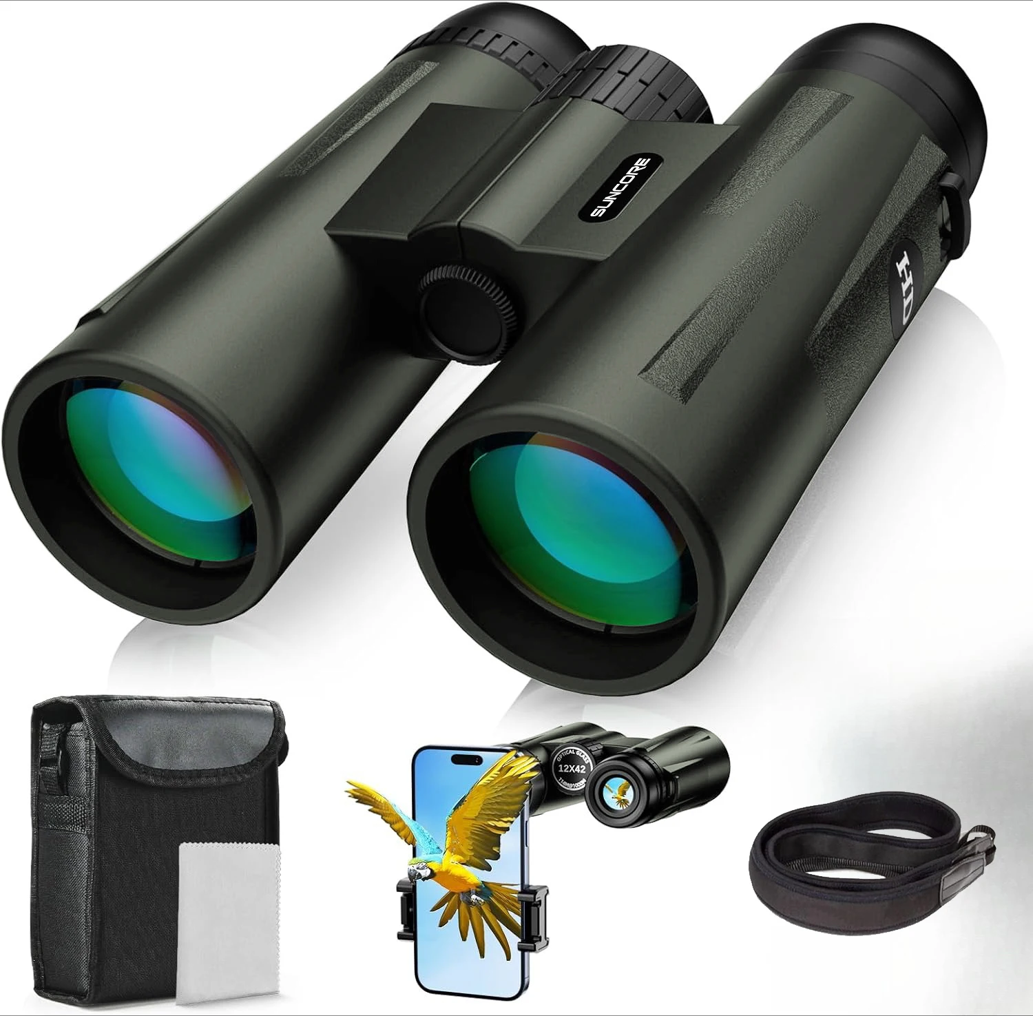 

Military Green 12x42 HD Binoculars - High-Power, Durable, and Perfect for Tactical & Outdoor Use