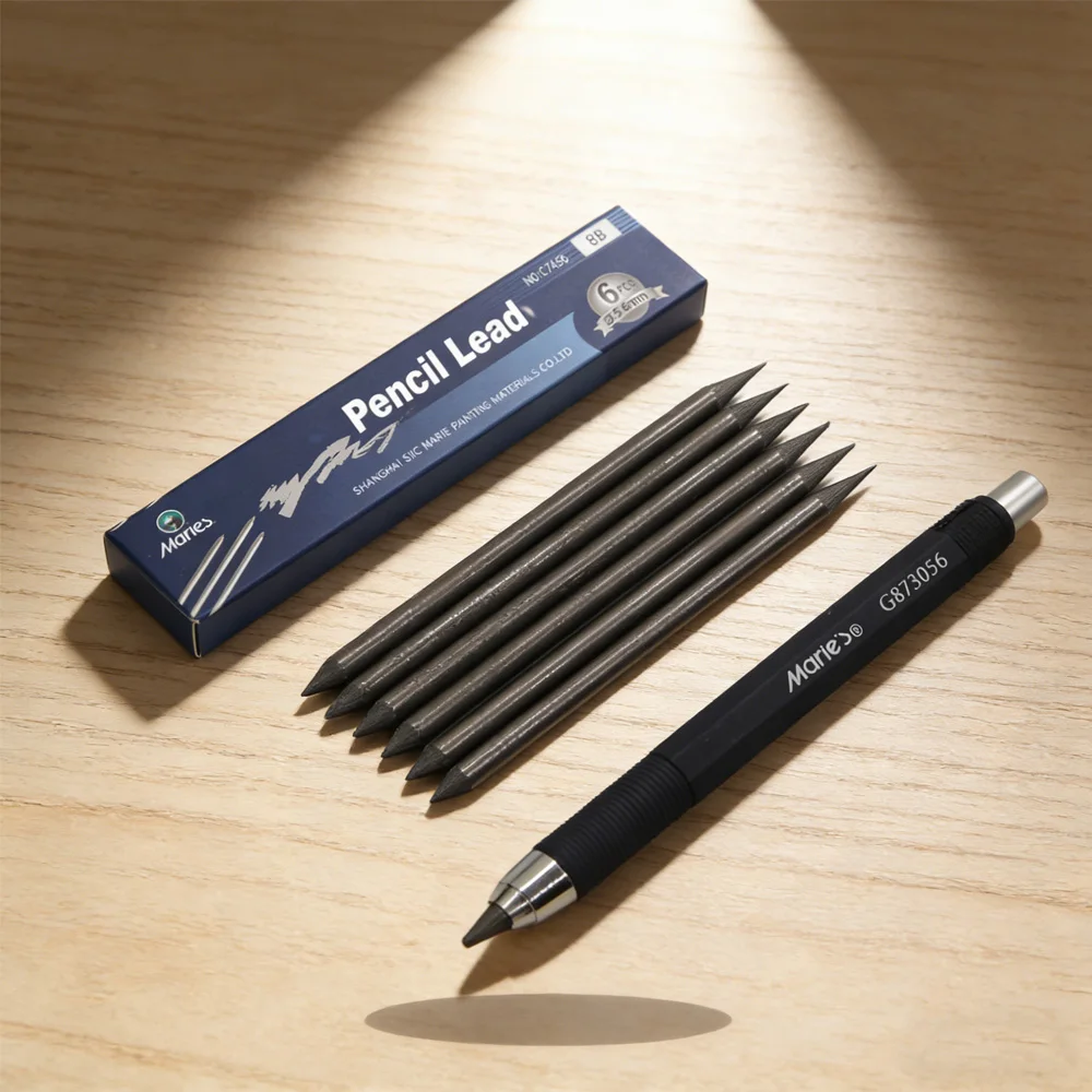 

Карандаш для рисования и черчения для художников и плотников: механический, 5,6 мм, с автоматическим выдвижением грифеля, 6 сменных стержней 8B в комплекте