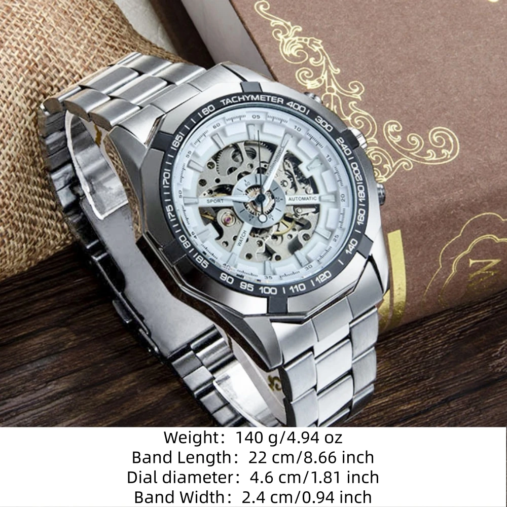 Economical Men's Automatic Mechanical Watch, Stainless Steel Strap, Skeleton Dial, Self-Winding, Waterproof Sports Watch, High-Value Luxury Style, Perfect for Students and Young Professionals, Durable and Stylish for Everyday Wear