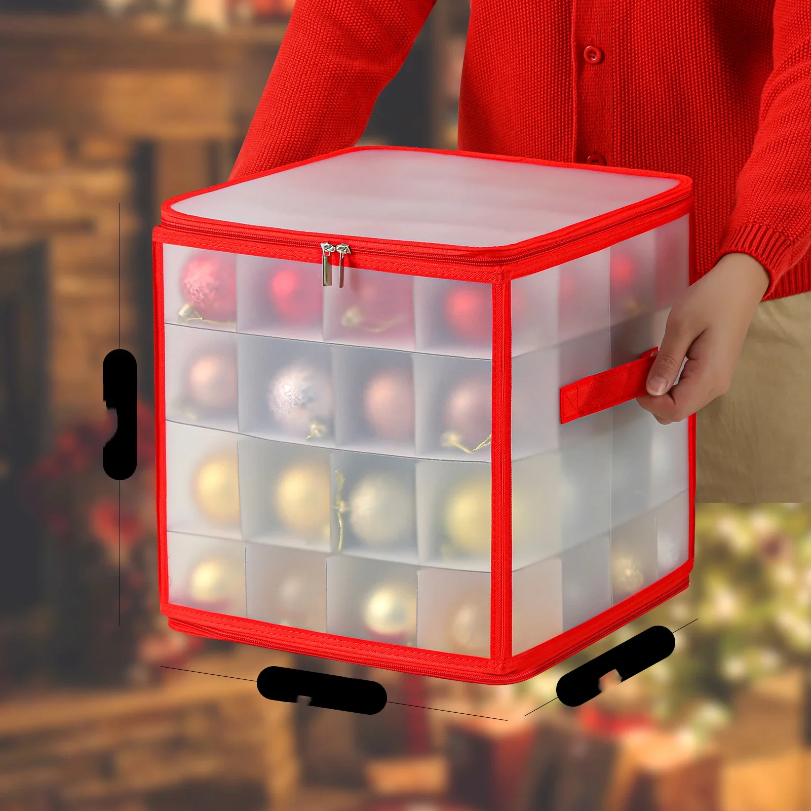 Xmas Accessories Storage Christmas Ornament Storage Boxes Plastic Christmas Storage Container with Lid Dual Zippers Side Handles