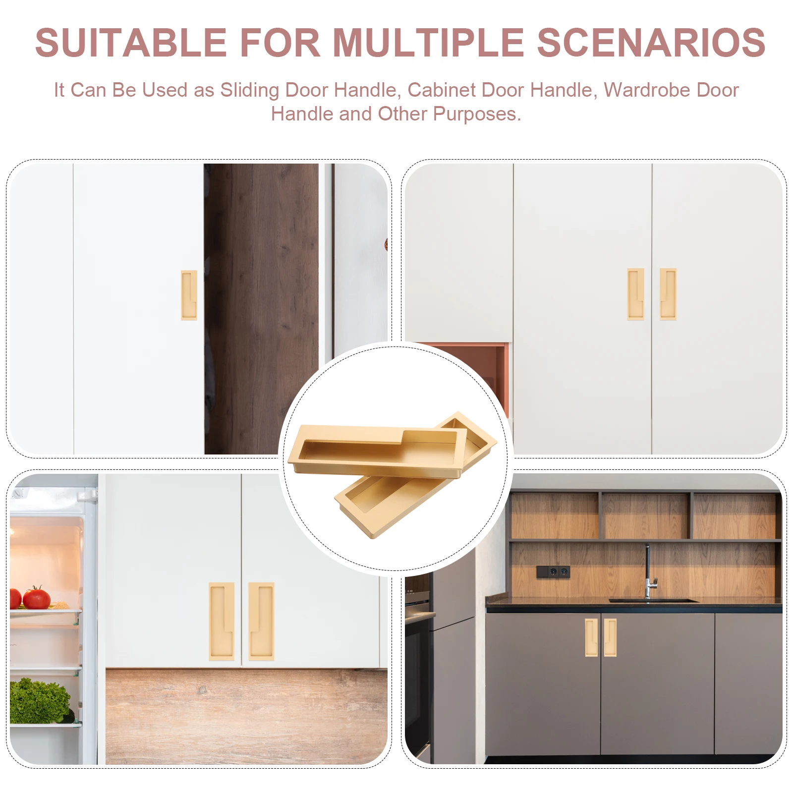 

2 Pcs Zinc Alloy Cabinet Handles Black Concealed Door Grips Sliding Wardrobe Hidden Pulls Embedded Installation Durable Rust