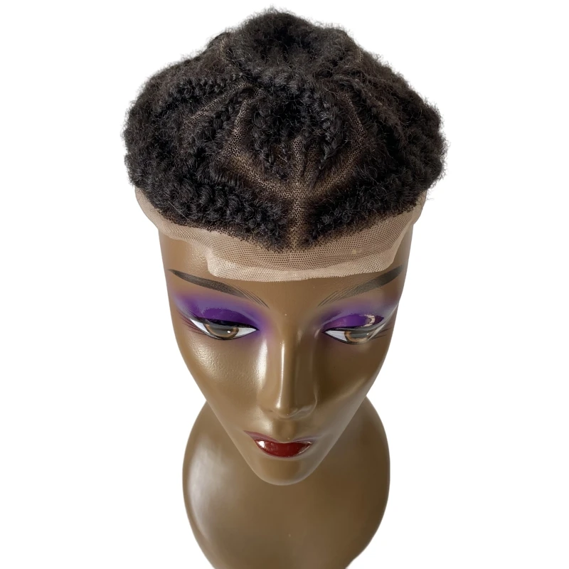 Trenzas de maíz Afro para hombres negros, sistema de cabello humano virgen brasileño, tupé de encaje completo, 8x10, precio de fábrica, 100%