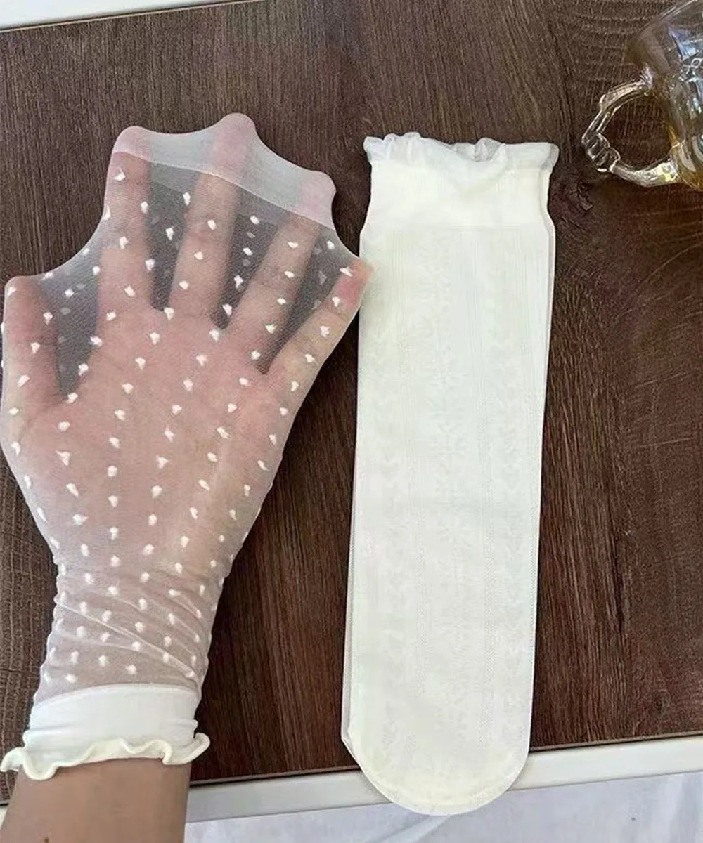 3pcs Summer Ultra-thin Socks Cute Girls Breathable Ice Silk Mesh Lace Socks Princess Ruffle Pile Socks White