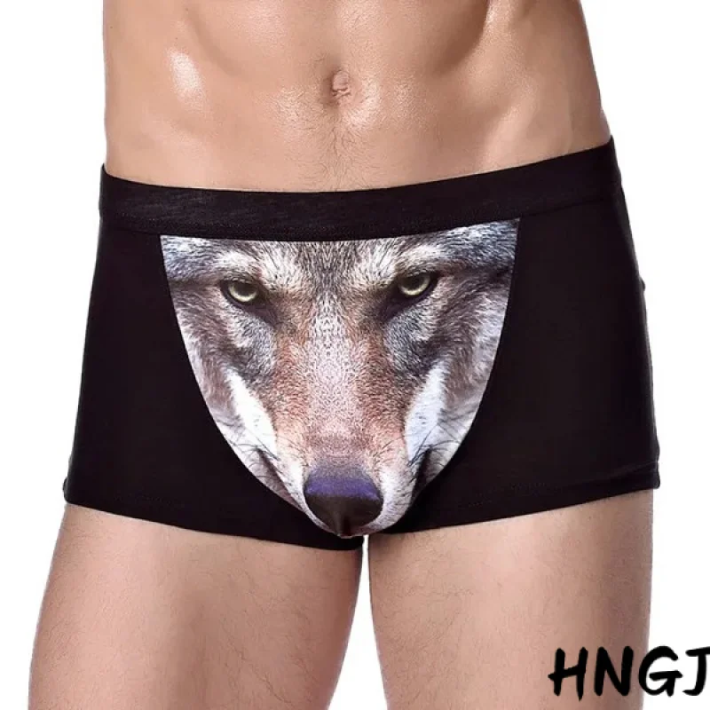 

Men's 2026 Modal Wolf Cartoon Print Boxer Shorts Funny 3D Bulge Pouch Men Underwear