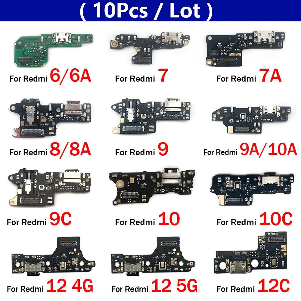 

10 шт., USB-разъем для зарядки, док-станция, гибкий кабель для Xiaomi Redmi 6 6A 7 7A 8 8A 9 9A 9C 9T 10 10C 10A 12 12C 13C 4G 5G