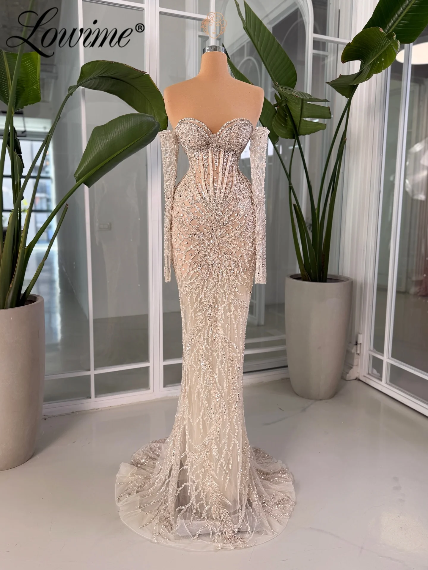 

2026 Дизайнерские вечерние платья с открытыми плечами Русалка с блестящими бусинами и блестками Вечернее платье с длинными рукавами Платье для выпускного вечера Халаты по индивидуальному заказу