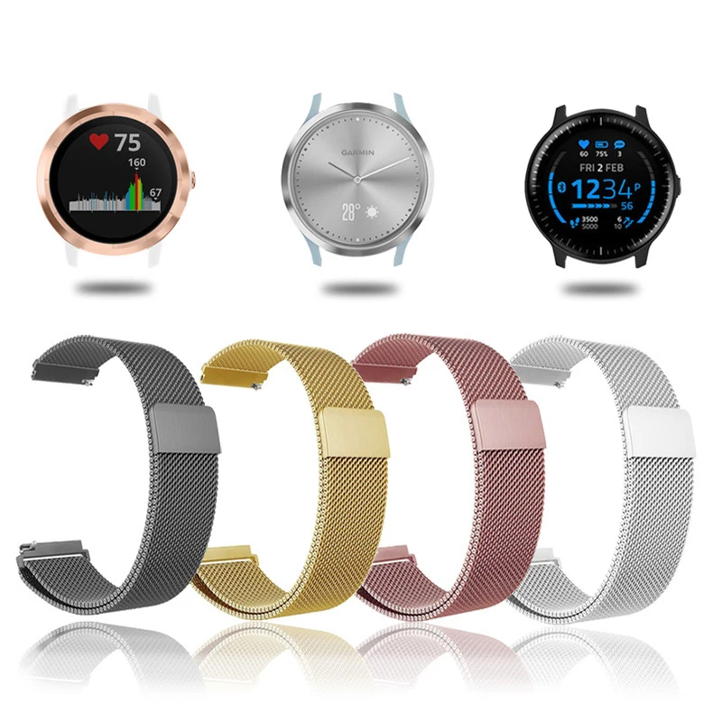 רצועת מתכת בגודל 18mm 20mm 22mm עבור שעון Garmin Vivoactive 3 4 4s 5 6 Band Watch Venu 2 2s 3s SQ Bracelet Venu 4 41mm 45mm Milanese Loop