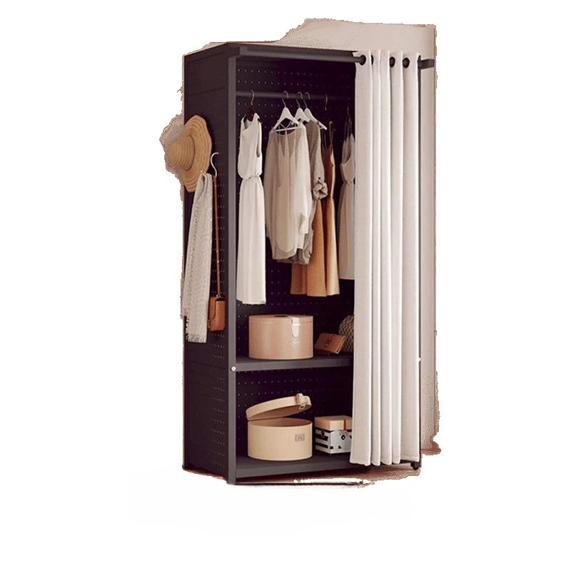 

Metal durable, hole board, coat rack floor-to-ceiling home, wardrobe, bedroom simple, open