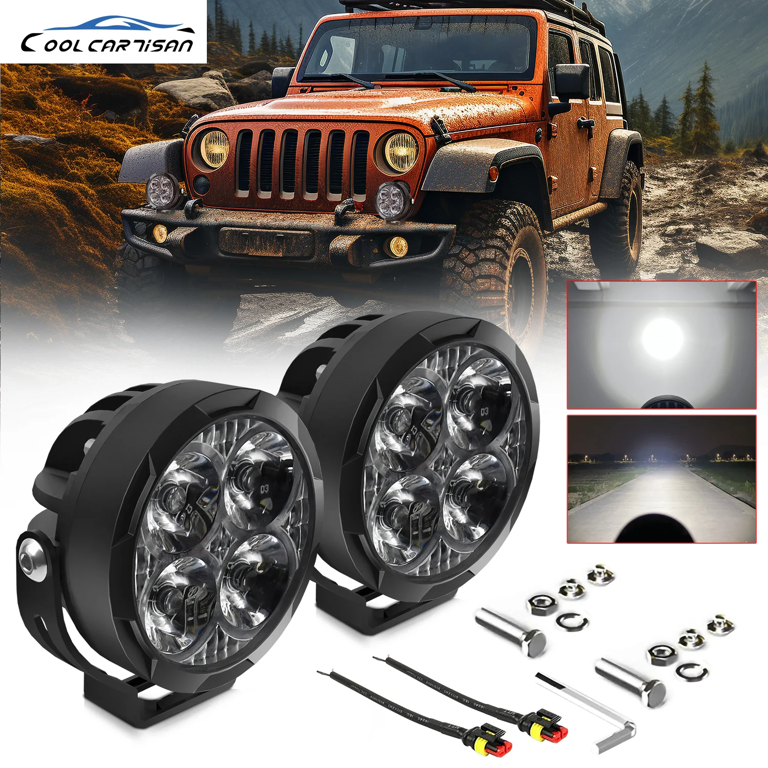 

4inch LED Work Light Bar 300W Fog Lamp Projector Lens Headlight Super Brighter Truck 6000K for 4x4 ATV Truck Dirt Bike SUV UTV