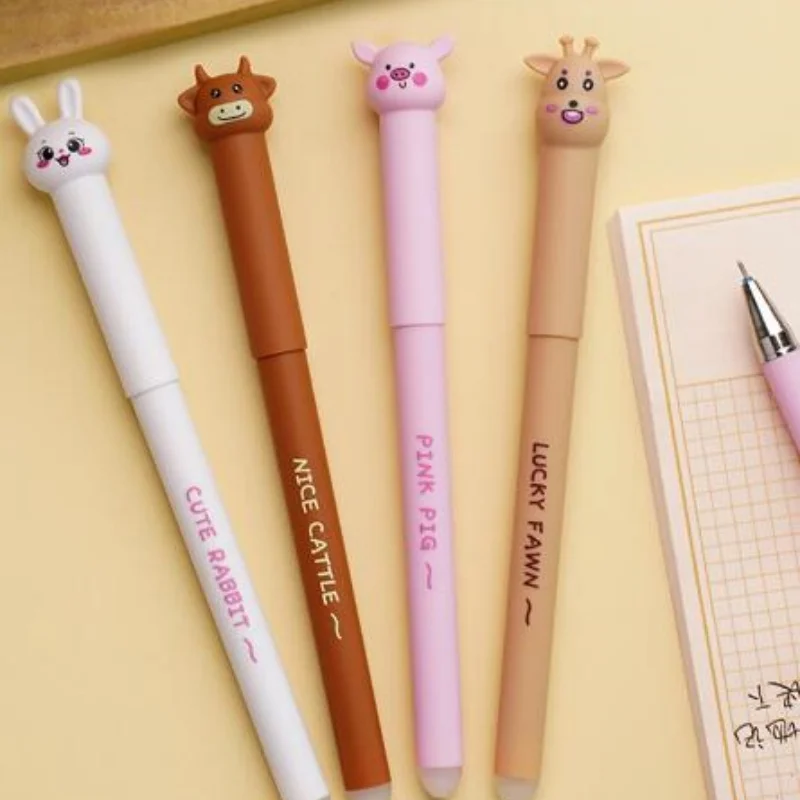 

40 шт./лот Kawaii кролик, свинья, жираф, стираемая гелевая ручка с животными, милая 0,5 мм, нейтральная ручка с синими чернилами, подарок, канцелярские принадлежности, офисные школьные принадлежности