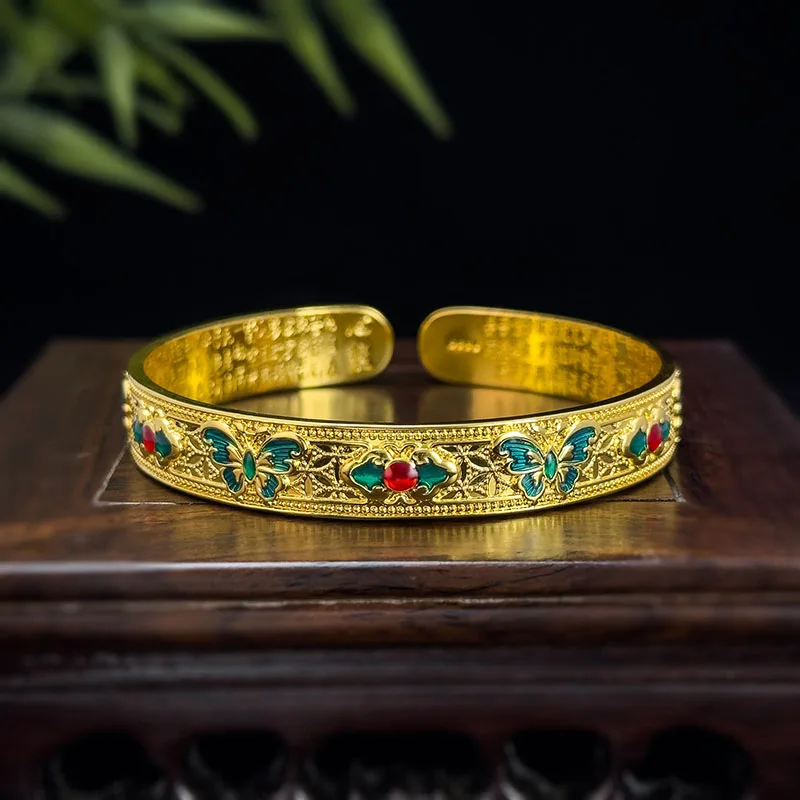 

Роскошные сверкающие эмалированные браслеты с зелеными бабочками для женщин, серебро 925, открывающиеся браслеты в этническом стиле, вечерние украшения