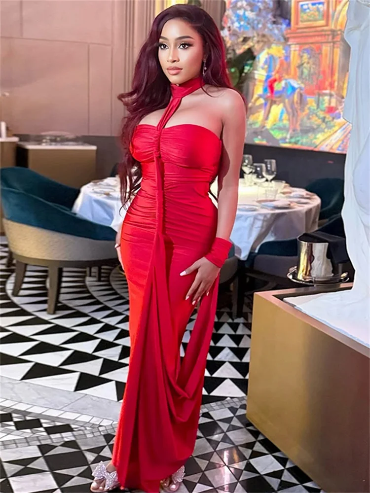 Chatte bizarre élégant licou Maxi robe femmes dos nu maigre main sangle ourlet été tendance Sexy vacances fête d'anniversaire robes