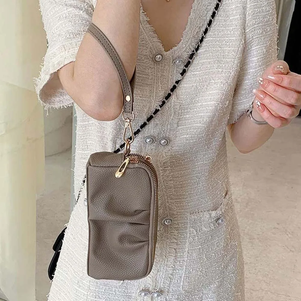 

PU Leather Long Zip Wrist Bag Waterproof Large Capacity Versatile Lady Wallet Pleated Multi-function Female Phone Purse Shopping