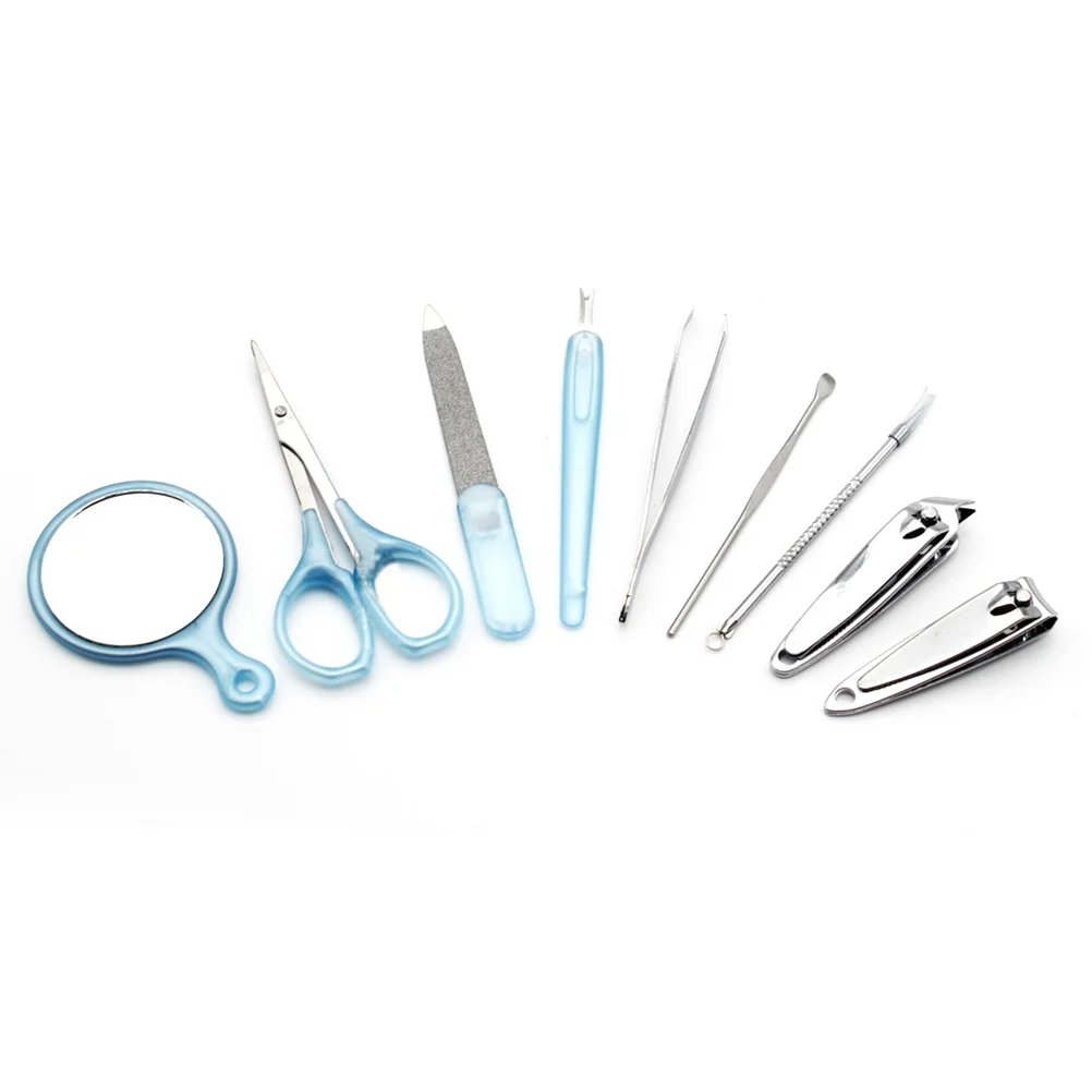 9pcs 9-In-1 Nail Clipper Set Stainless Steel Manicure Tools Apple Shape Case Travel Outdoor Fingernail Trimmer Kit Set