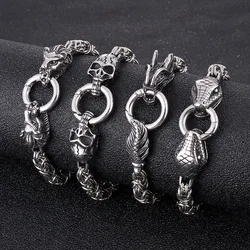 New 316L Stainless Steel Hip Hop Gothic Skull Wolf Head Dragon Bracelet for Men Women Punk Solid Metal Jewelry Gift