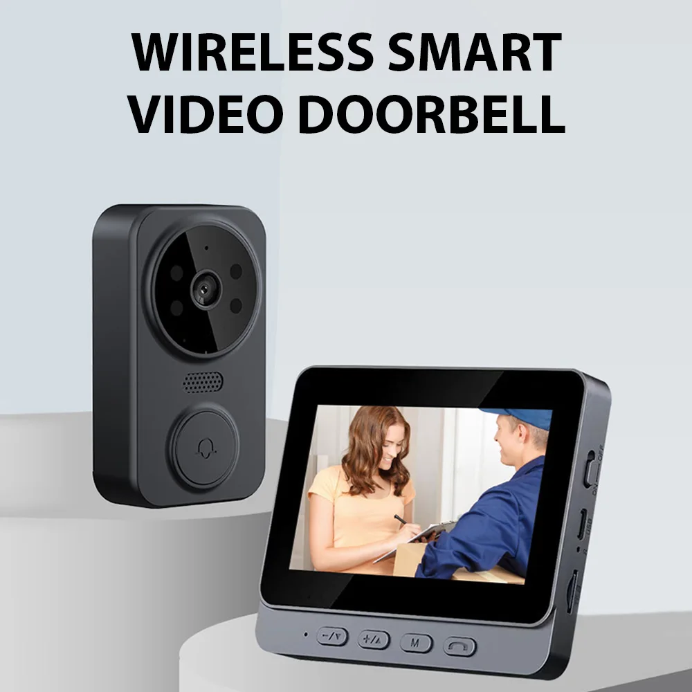 4.3 Inch IPS Screen Doorbell 2.4G Wireless Visual Intercom Doorbell Wireless Smart Video Monitoring Intelligent Doorbell Two-Way