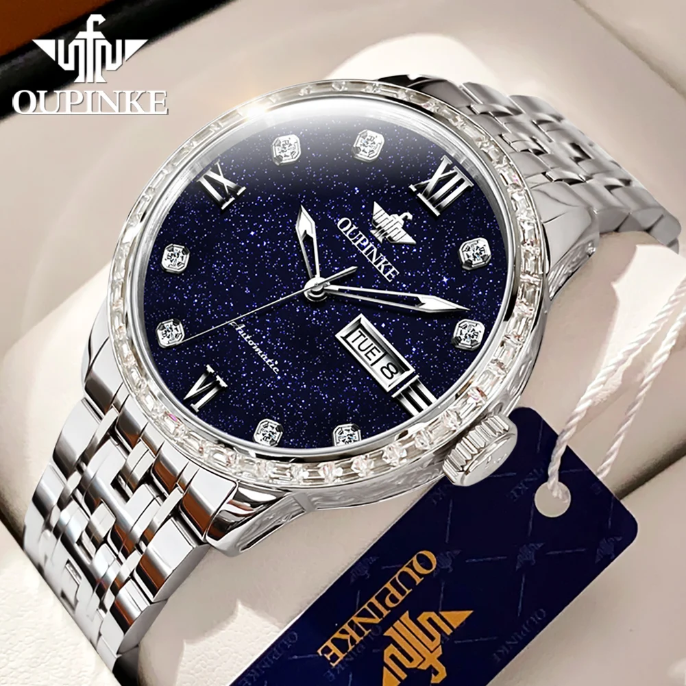 

OUPINKE Luxury Original Men's Automatic Watches Stainless Steel Waterproof Mechanical Watch for Men Business Men's Wrist Watches