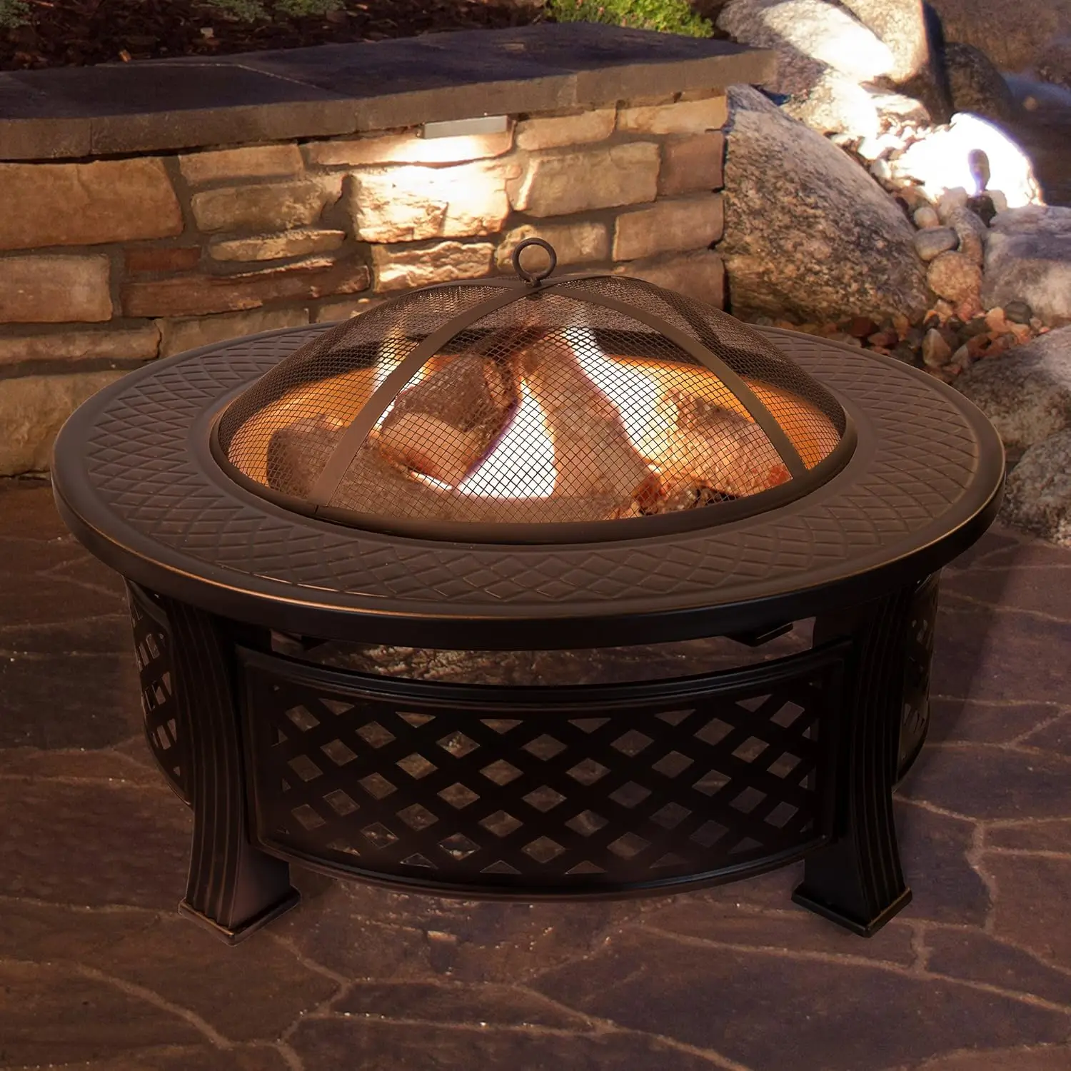 

Fire Pit - 32-Inch Outdoor Fireplace with Spark Screen, Poker, and Cover - Wood-Burning Fire Pit for Yard, Patio, or Camping by