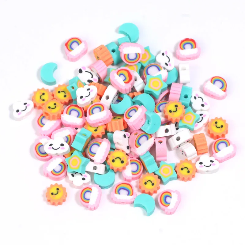 20/50/100 stücke Nette Regenbogen Sterne Mond Wolken Polymer Clay Perlen Lose Spacer Perlen Für DIY Armband Halsketten schmuck Zubehör