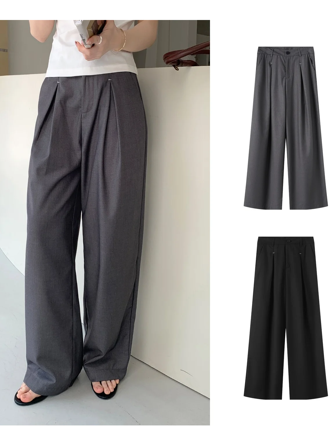 

Брюки Sweetknit с высокой талией, повседневные, широкие, прямого кроя, свободные, с эффектом похудения, Tee Points Sweet Knit Casual Tro