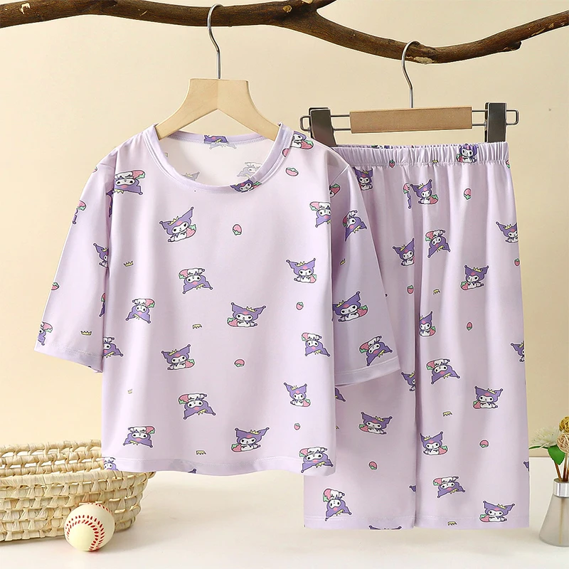 

2024 Sanrio Cinnamoroll Children Pajamas Suit Summer Spring Short Sleeve Hellokitty Sleepwear Kuromi Melody Girl Home Suit Gifts