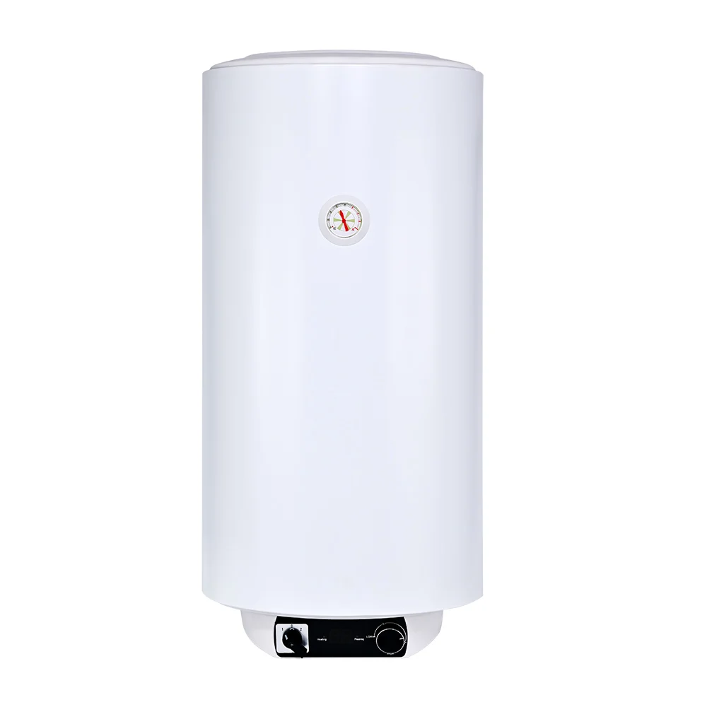 Calentador de agua eléctrico y solar cilíndrico blanco clásico 60L/80L/100L con carcasa de plástico para uso doméstico