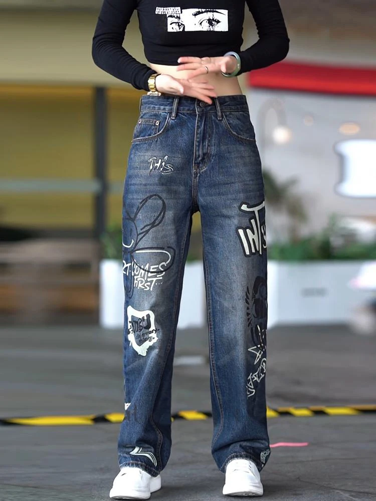 

Новые мужские джинсы 2026 года: Американский дизайн, вышивка, прямой крой, свободные, роскошные, длинные брюки, модные повседневные джинсы