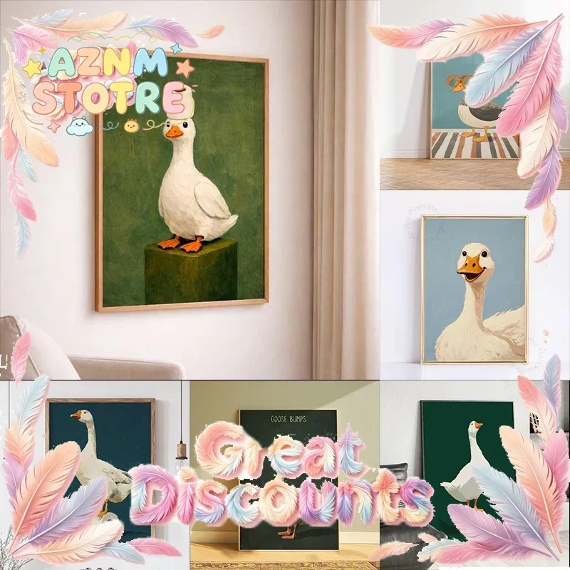 Duck Goose Poster, Funny Bathroom Wall Art, Humorous Animal Print, Vintage Style Decor, Quirky Home Artwork, Unique Gift Idea