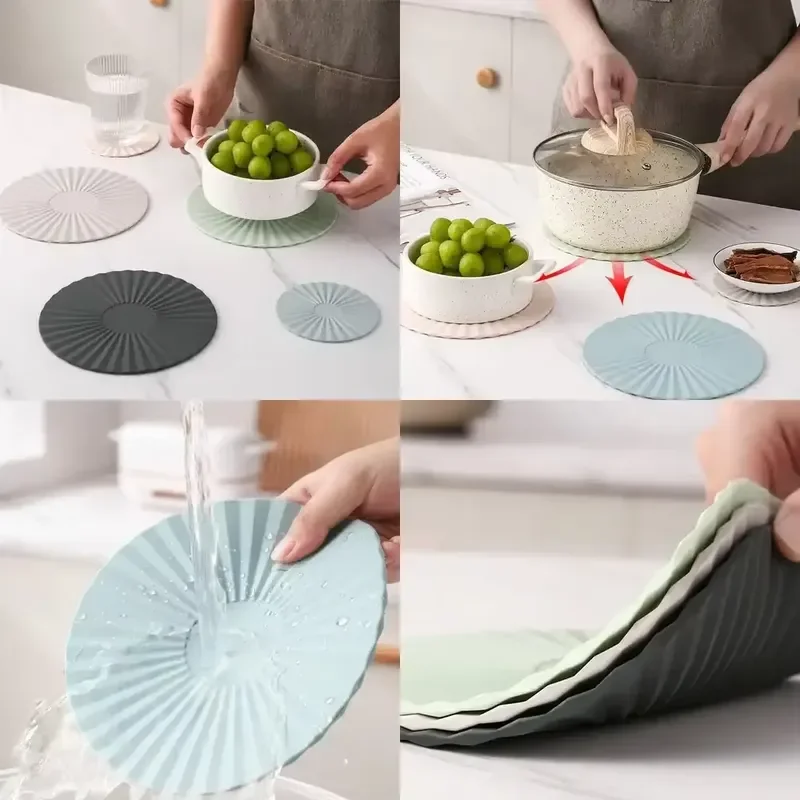 2026 Latest Round Heat Resistant Silicone Pot Holder Mat Non Slip Cup Coaster Table Placemat Kitchen Protection Pad Cooking