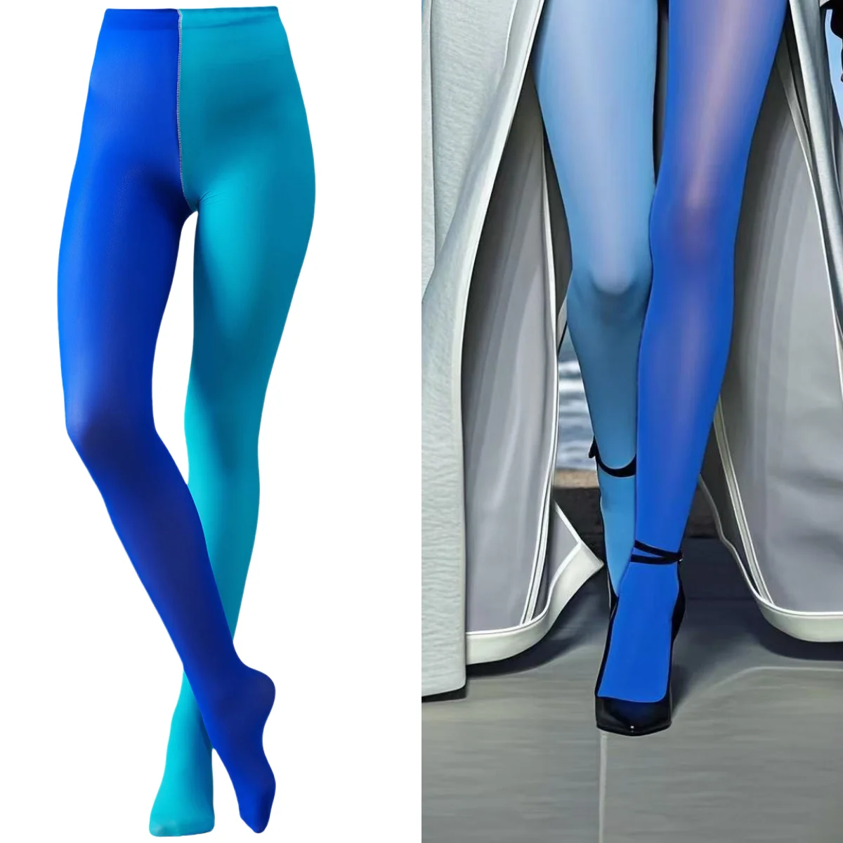 2026 Damen Zweifarbige Dopamin-Farben-Strumpfhose, Zweifarbige Strumpfhose, Asymmetrische Strumpfhose, Duo-Strumpfhose, Zweifarbige Strumpfhose für Damen, 2 Farben – Detail 9