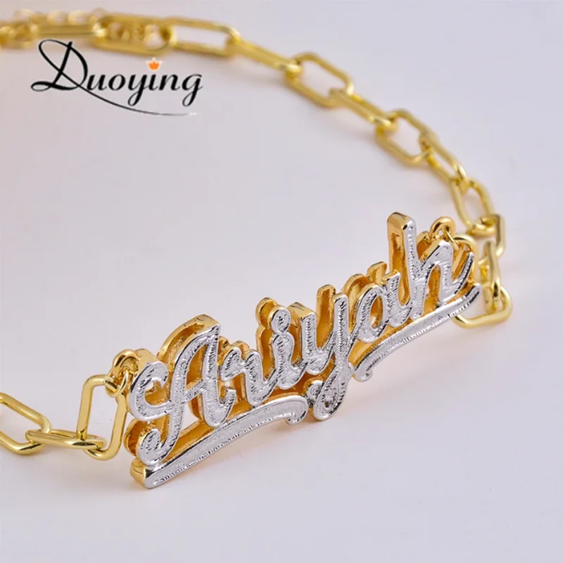 

DUOYING Name Necklace Double Gold Plated Nameplate Multi Chains Personalized Necklaces Zirconia Custom Necklace Women Choker