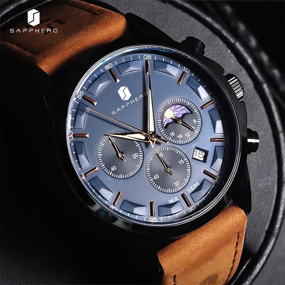 SAPPHERO Luxury Mens Quartz Watch Waterproof Date Luminous Wristwatch Stainless Steel Watches for Men Sport Male Clock