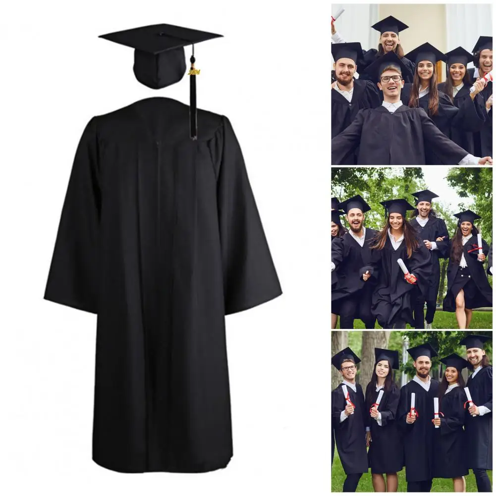 Chapeau de robe de graduation avec pendentif pompon, uniforme de gradué universitaire, cosplay étudiant, robe de célibataire scolaire, 1 ensemble, 2024