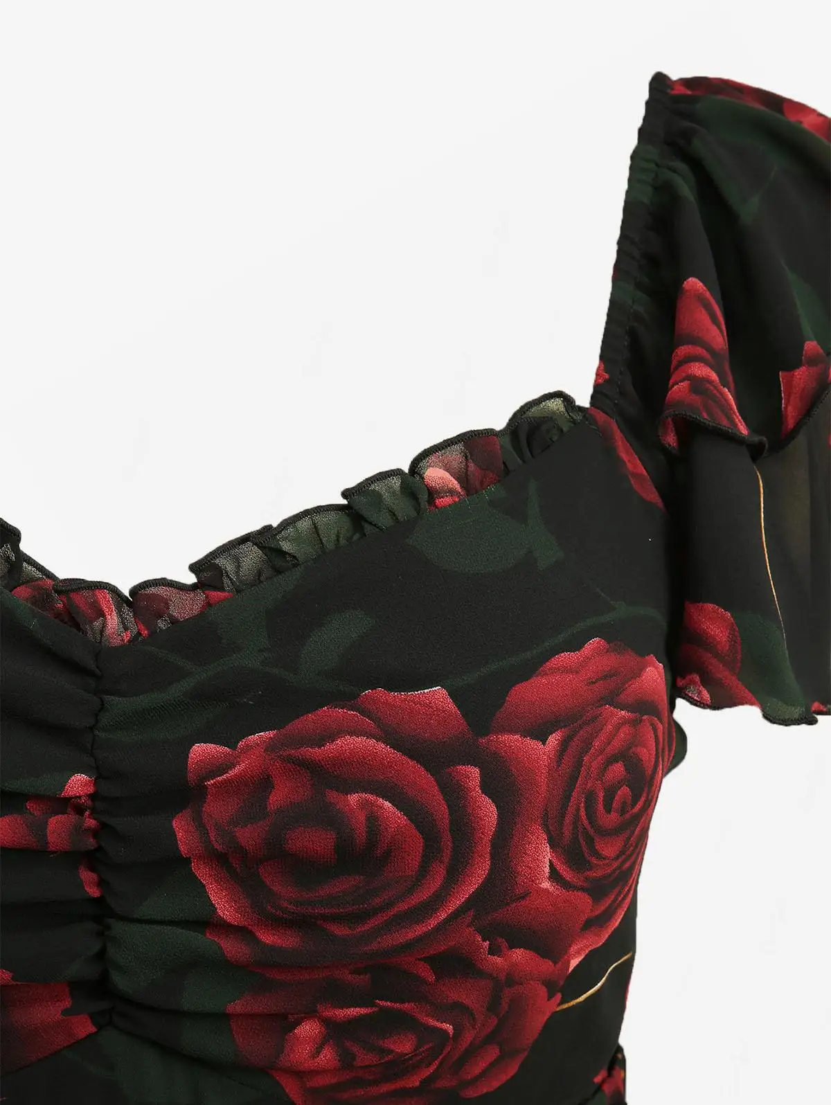 ROSEGAL Plus Size Rose Flower Print Ruched Split A-Line Dress 2026 New Arrived Women's Elegant Casual Maxi Dress Robe Vestidos