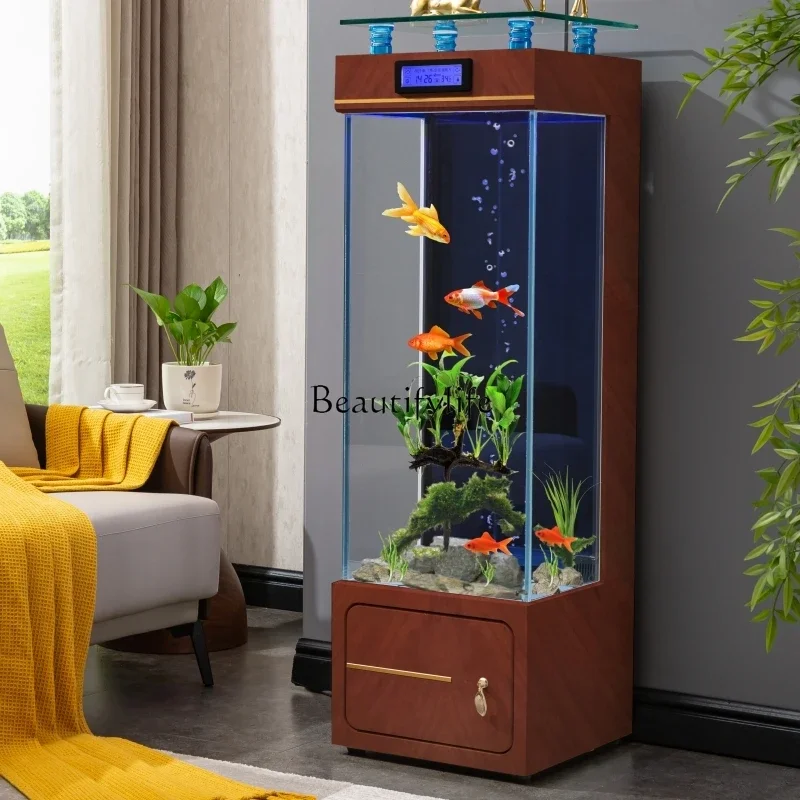 

Light Luxury Floor Fish Tank Aquarium Living Room Home Ecological Wall Gold Crystal Super White Glass