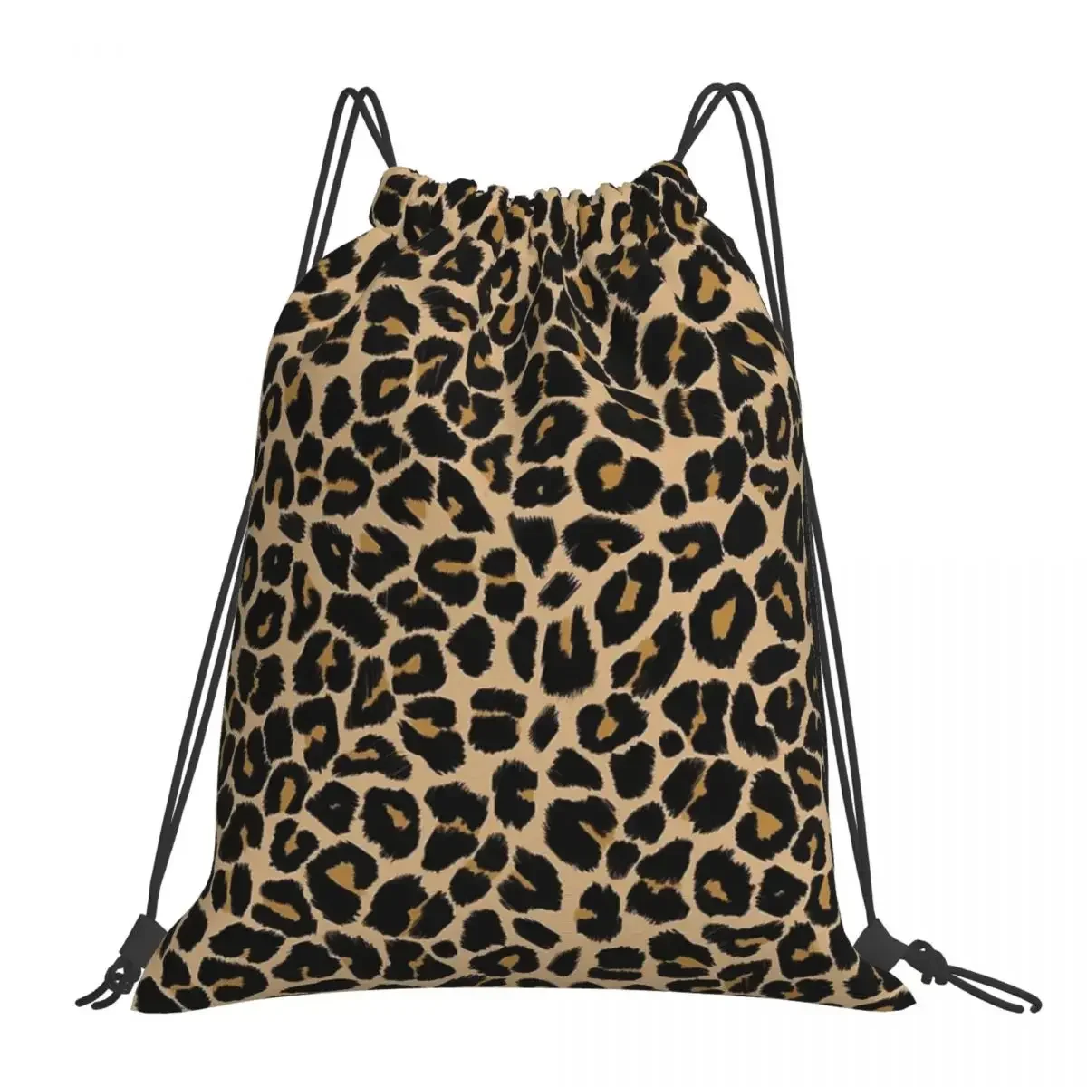 Leopard Print Traditional Colours Backpacks Casual Drawstring Bags Drawstring Bundle Pocket Sports Bag BookBag For Man Students