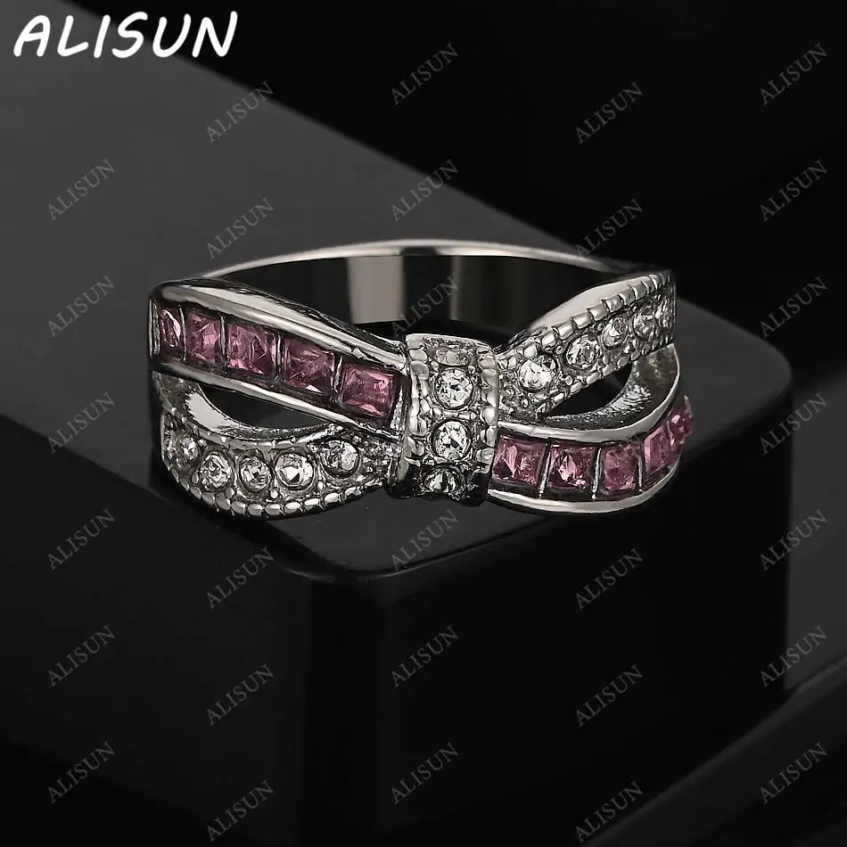 ALISUN 925 فضة حجم 8 الزركون القوس الدائري للنساء مجوهرات الأزياء خمر نعمة سحر نوبل هدايا عيد ميلاد الحزب