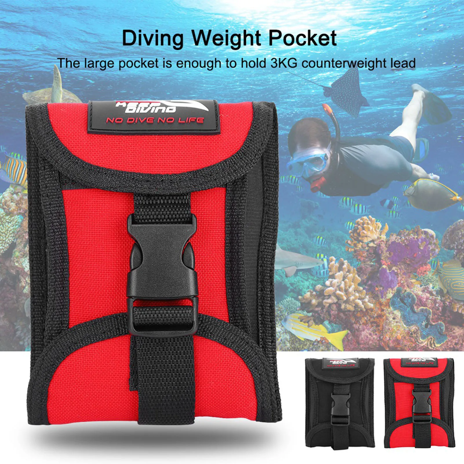 3KG Diving Weight Bag Waterproof Nylon Cloth Snorkeling Weight Belt Pocket With Quick Release Buckle