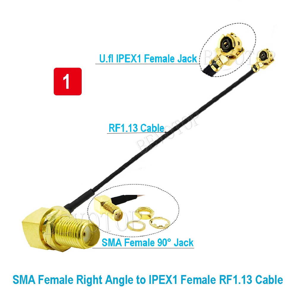 10PCS SMA Female Right Angle to ufl U.FL IPX Female Jack RG1.13mm Pigtail Extension RF Cable for WIFI Antenna