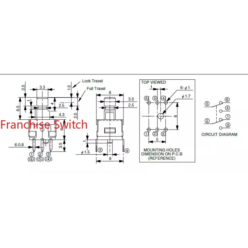 40PCS High Quality Imported 8*8mm Self-locking Switch, Tower Shape, Double Row 6-pin With Lock SF06D11B03