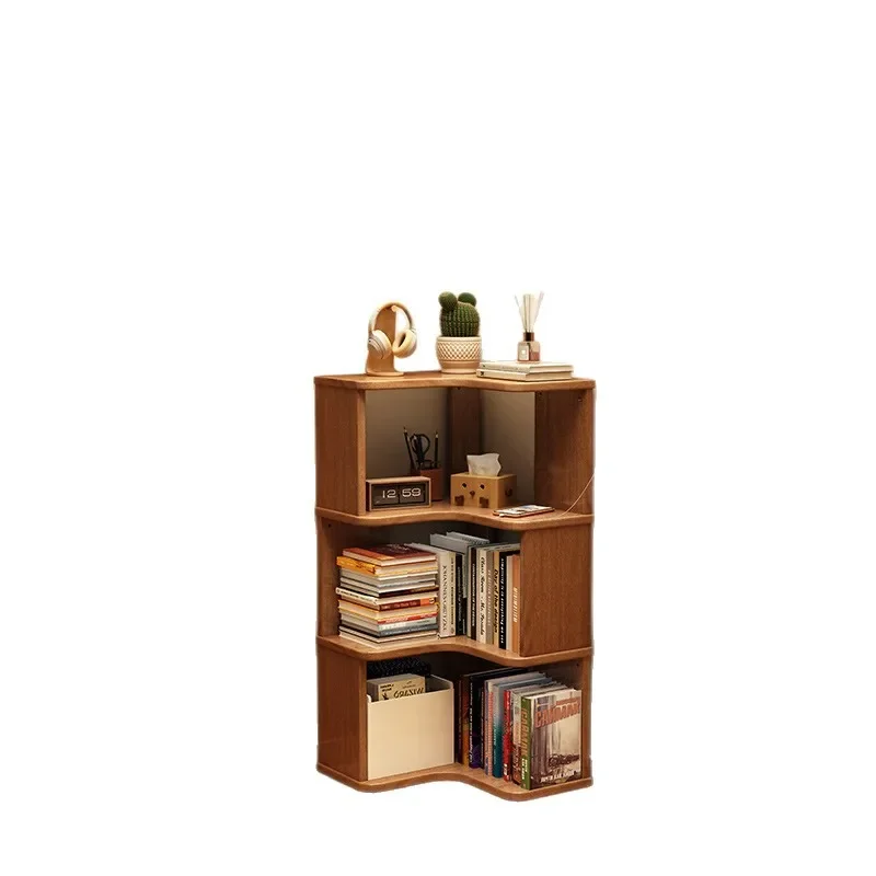 

Walnut, all solid wood bookshelves, floor-to-ceiling corner shelves, multi-layer storage in the living room against the wall